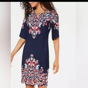 Navy Floral Embroidered-Print Women’s Dress